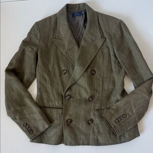 Polo Ralph Lauren Khaki Double-Breasted Linen Blazer